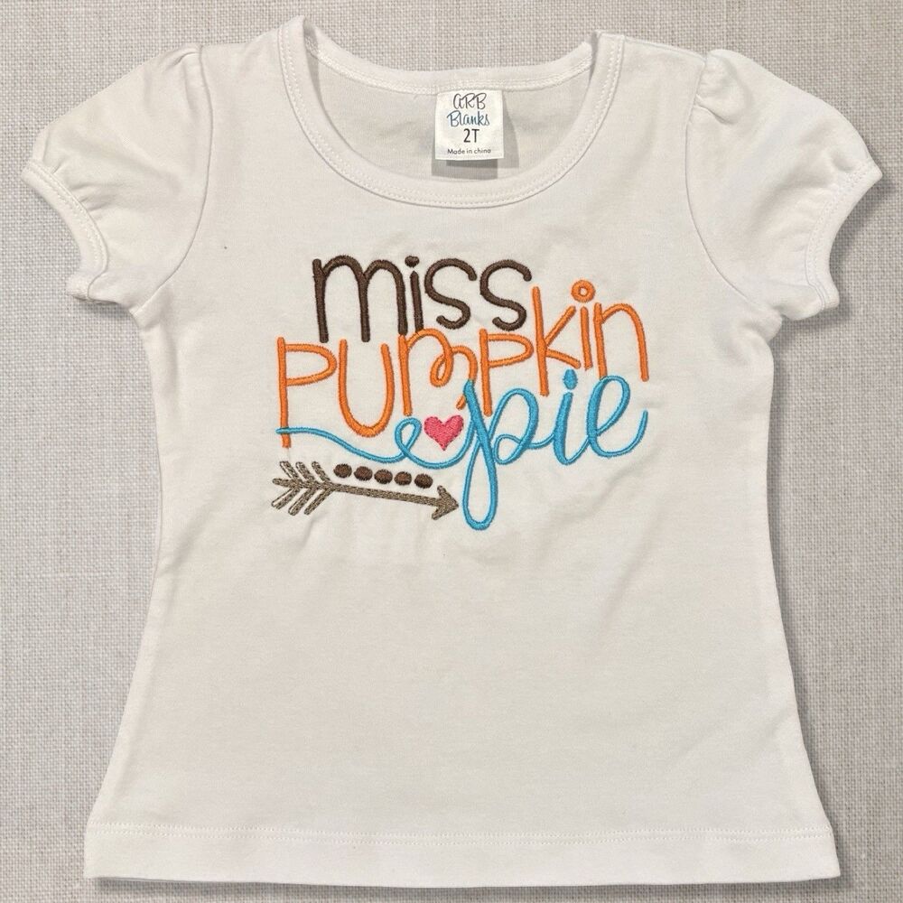 Miss Pumpkin Pie Tee Toddler Girl Fall Embroidered Shirt 2T Thanksgiving